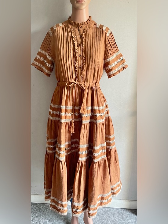 Ivy City Co Dresses & Skirts - IVY CITY Boho Tiered Lace Trim Midi Dress — Rust